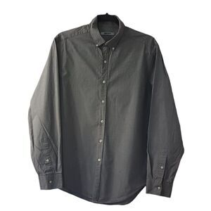 DKNY Mens Dress Shirt Woven Grey Slim Fit with Stretch Size Medium